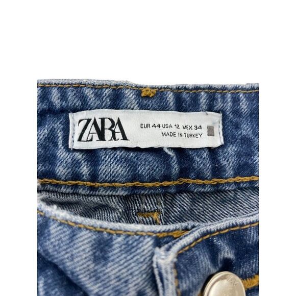 Zara Women Jeans EU 44 US 12 Straight Blue Denim Distressed Raw Hem 6164/178 NWT - Picture 3 of 9